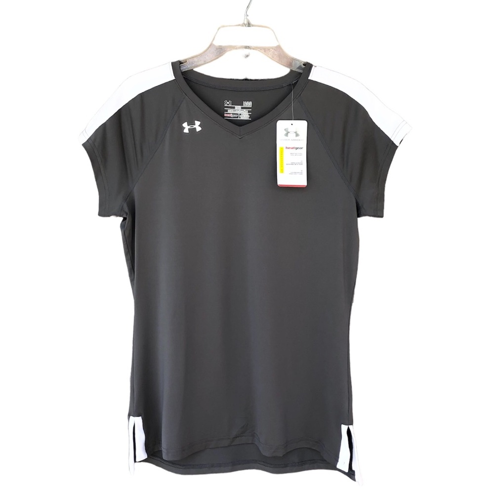 Under‎ Armour Heat Gear Gray White Short Sleeve Fitted Shirt Size L
